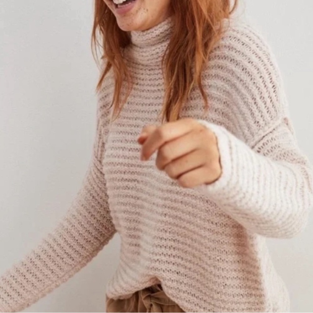 Aerie Babe Chenille Cowl Turtleneck Sweater Soft Satin/Cream/Tan XS